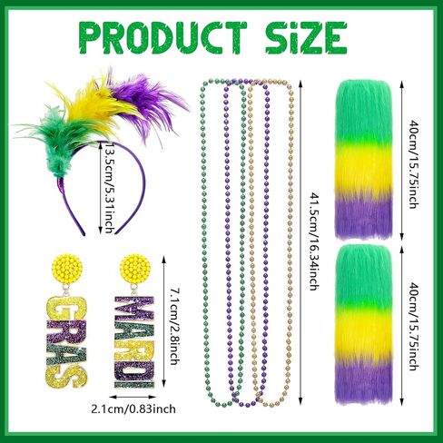 مجموعة إكسسوارات أزياء ovveroche 6 قطع من Mardi Gras، عصابة رأس من الريش الصناعي Mardi Gras Beads Mardi Gras أقراط متدلية من الفرو الصناعي لتدفئة الساق للنساء والفتيات in Kuwait