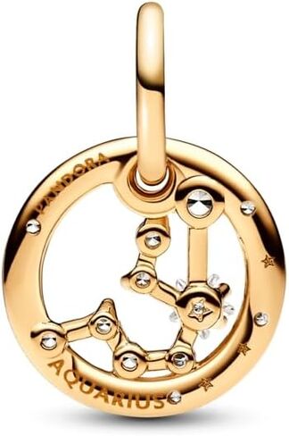 Pandora Aquarius Zodiac Dangle Charm - Compatible ME & Moments Jewelry - Zodiac Sign Jewelry - Great Gift for Her - 14k Gold with Clear Cubic Zirconia - With Gift Box in Saudi Arabia