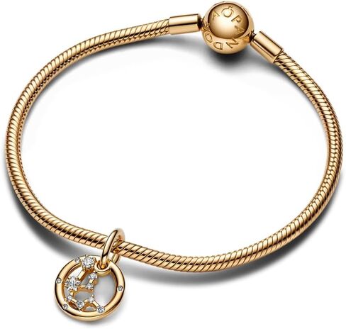 Pandora Aquarius Zodiac Dangle Charm - Compatible ME & Moments Jewelry - Zodiac Sign Jewelry - Great Gift for Her - 14k Gold with Clear Cubic Zirconia - With Gift Box in Saudi Arabia