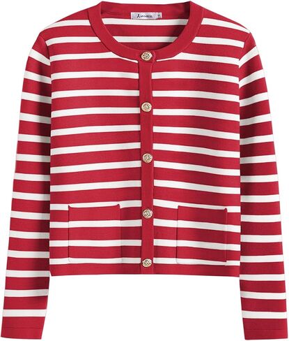 ANRABESS Cardigan Sweaters for Women 2023 Fall Long Sleeve Cropped Striped Knitted Jackets with Pockets in Saudi Arabia