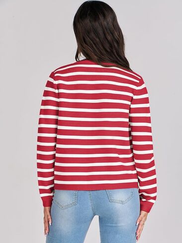 ANRABESS Cardigan Sweaters for Women 2023 Fall Long Sleeve Cropped Striped Knitted Jackets with Pockets in Saudi Arabia