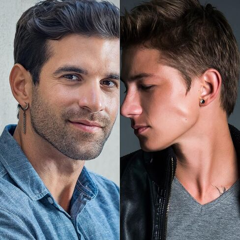 HAIAISO 32 قطعة أقراط للرجال أقراط سوداء من الفولاذ المقاوم للصدأ سلسلة طويلة ثقب الأقراط مجموعة أقراط Kpop أقراط متدلية للرجال والنساء in Kuwait