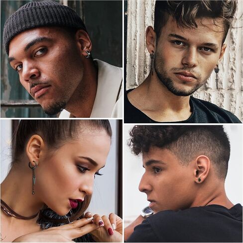 HAIAISO 32 قطعة أقراط للرجال أقراط سوداء من الفولاذ المقاوم للصدأ سلسلة طويلة ثقب الأقراط مجموعة أقراط Kpop أقراط متدلية للرجال والنساء in Kuwait