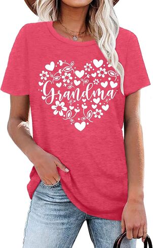 Grandma Shirts Women Grandmother Heart Printed Tshirt Floral Mama Casual Tee Mother Short Sleeve Top Shirt in Saudi Arabia