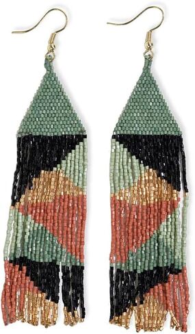 INK+ALLOY Beaded Boho Long Fringe Earrings for Women, Brittany Luxe Bead Dangle Statement Earrings, Handmade Jewelry for the Modern Bohemian, 4-Inch Length in Saudi Arabia