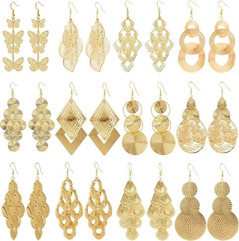 12 Pairs الذهب قطرة استرخى أقراط للنساء موضة كبيرة تتدلى بوهيميا خمر بيان دائري طقم من الحلقان بوهو مجوهرات الأزياء in Kuwait