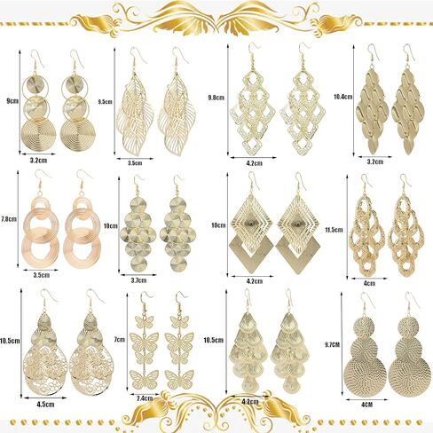 12 Pairs الذهب قطرة استرخى أقراط للنساء موضة كبيرة تتدلى بوهيميا خمر بيان دائري طقم من الحلقان بوهو مجوهرات الأزياء in Kuwait