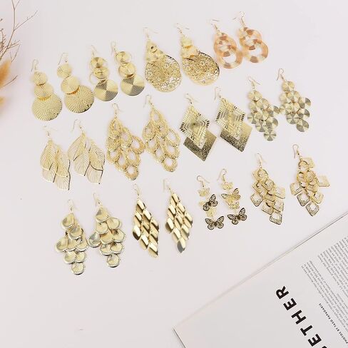 12 Pairs الذهب قطرة استرخى أقراط للنساء موضة كبيرة تتدلى بوهيميا خمر بيان دائري طقم من الحلقان بوهو مجوهرات الأزياء in Kuwait