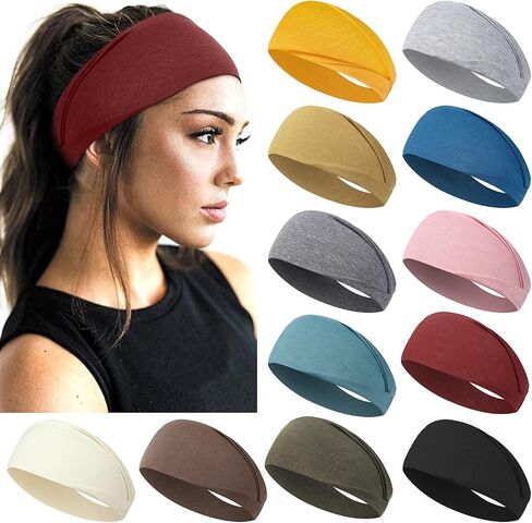 AKTVSHOW Headbands for Women Short Hair Elastic Hair Bands for Women's Hair Workout Sports Yoga Exercise Hair Accessories Wide Thick Sweat Headbands 12 Pack in Saudi Arabia