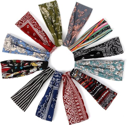 AKTVSHOW Headbands for Women Short Hair Elastic Hair Bands for Women's Hair Workout Sports Yoga Exercise Hair Accessories Wide Thick Sweat Headbands 12 Pack in Saudi Arabia