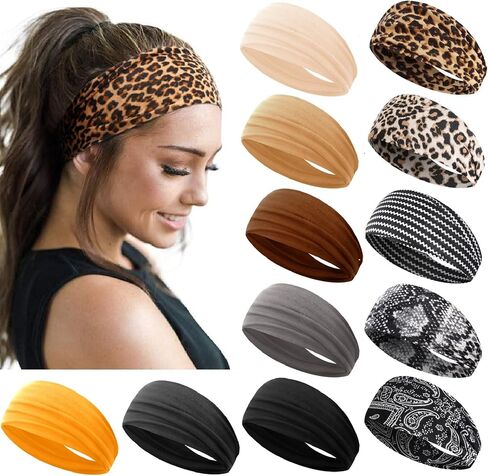 AKTVSHOW Headbands for Women Short Hair Elastic Hair Bands for Women's Hair Workout Sports Yoga Exercise Hair Accessories Wide Thick Sweat Headbands 12 Pack in Saudi Arabia
