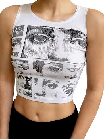 Women’s Y2k Star Tank Top Sleeveless Graphic Crop Top for Women Vintage Round Neck Slim Fit Summer Top in Kuwait