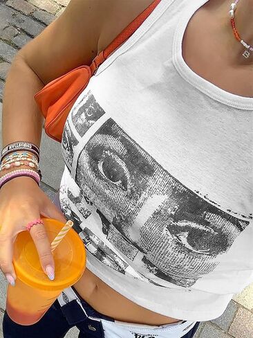 Women’s Y2k Star Tank Top Sleeveless Graphic Crop Top for Women Vintage Round Neck Slim Fit Summer Top in Kuwait
