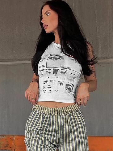 Women’s Y2k Star Tank Top Sleeveless Graphic Crop Top for Women Vintage Round Neck Slim Fit Summer Top in Kuwait