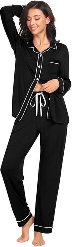 SWOMOG Women Pajamas Set Long Sleeve Pjs Set Soft Pj Button-Down Loungewear Set with Pockets Comfy Lounge Sets in Saudi Arabia