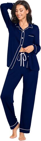 SWOMOG Women Pajamas Set Long Sleeve Pjs Set Soft Pj Button-Down Loungewear Set with Pockets Comfy Lounge Sets in Saudi Arabia