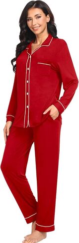 SWOMOG Women Pajamas Set Long Sleeve Pjs Set Soft Pj Button-Down Loungewear Set with Pockets Comfy Lounge Sets in Saudi Arabia