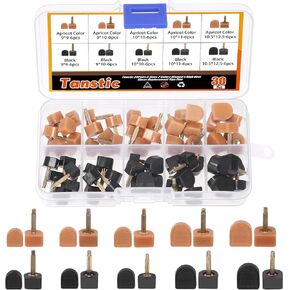 Tanstic 30 Pairs Women's High Heel Shoes Replacement Tips Pin, 9x9mm, 9x10mm, 10x10mm, 10x11mm, 10.5x12.5mm Black Beige High Heel Shoe Tips - 2.4mm/0.09" Pin Diameter