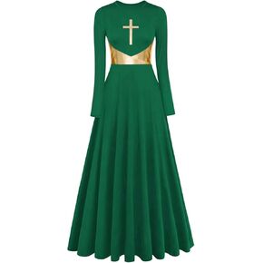 ELLYDOOR Womens Metallic Cross Worship Praise Dance Dress Full Length Lyrical Dancewear Church Liturgical Robe Dress