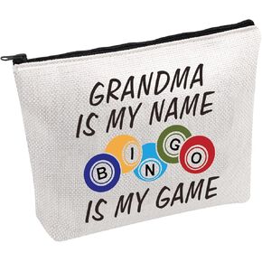 PWHAOO Bingo Gambler Gift Grandma Is My Name Bingo Is My Game Lucky Bingo Makeup Bag Lucky Bingo Pouch Bag (Grandma Is My Name Bingo Is My Game B)