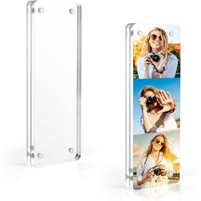Vowcarol Photo Booth Frame 2x6 Picture Frame, Clear Acrylic Frame, Strong Magnetic 2x6 Acrylic Picture Frames, Free Standing Desktop Display- 1 Pack