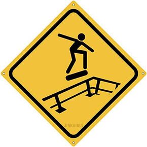 Metal Tin Sign Skateboard Crossing Road Street Skater Grind Rail Garage Skate Park Shop Sign for Home Office Bar Indoor Outdoor Wall Decor Yard Sign Square Sign 8" x 8"