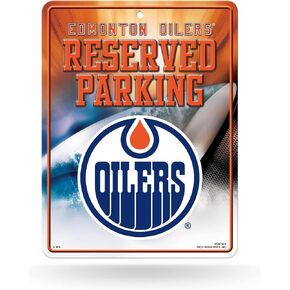 Rico Industries NHL Hockey Edmonton Oilers 8.5" x 11" Carbon Fiber Metal Parking Sign - Great for Man Cave, Bed Room, Office, Home Décor