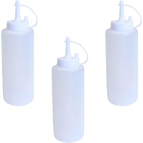 Chef Craft Set of 3 Plastic Squeeze Caps, Ketchup BBQ Sauce Dispensing Bottles (12 Ounce), Silver