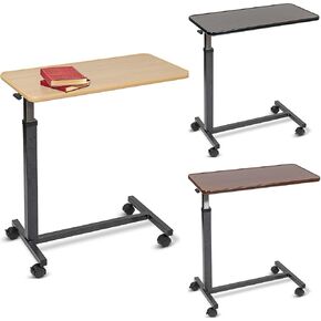 Cherry Overbed Table with Wheels - Over Bed Table with Wheels, Adjustable Height, and Wood Top - Medical Rolling Bedside Table for Hospital and Home Use