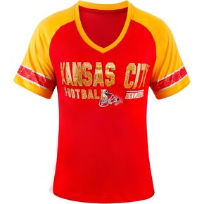 Womens City Football Fans Vintage Sporty V Neck Tee Shirts - Blue & Red