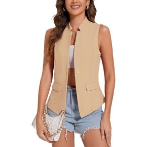 MINTLIMIT Women Button Front Sleeveless Blazer Vest Summer Casual Notch Collar Office Lightweight Vests Blazers with Pockets