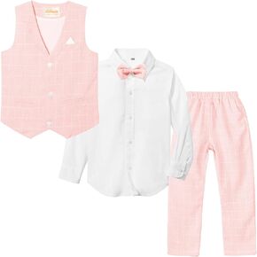 LOLANTA Boys Vest Suits 4PCs Wedding Ring Bearer Outfits Wasitcoat Shirt Pants Bow Tie 2-13 Years in Kuwait