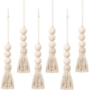 BESPORTBLE 6pcs Wood Bead Garland Ornaments Farmhouse Beads with Tassel Hanging Decoration for Closet Handle Door Handle