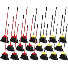 WILLBOND 20 Pack Angle Broom Bulk, Red Yellow Commercial Broom Household Heavy Duty Broom Outdoor Indoor Brooms with Long Coated Metal Handle for Home Office School Shop Courtyard Garage Lobby Floor