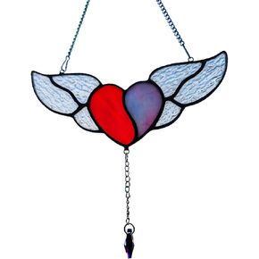 Heart suncatcher, stained glass window hanging, handmade glass heart shaped decoration, commemorative gift with heart shaped greeting cards, gratitude gift, gift for loved ones