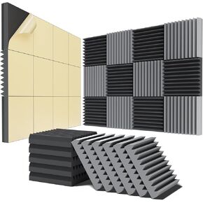 12 pack Acoustic Panels Self-Adhesive, 2" X 12" X 12" Quick-Recovery Sound Proof Foam Panels, Acoustic Foam Wedges High Density, Soundproof Wall Panels for Home Studio,Black-Gray-05
