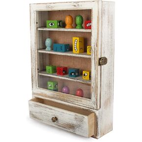 Shadow Box Frame with Drawers, 11" X 16" Large Deep Shadow Box Display Case with Removable Shelf ，for Displaying Photo Souvenir Bouquet Collection (Rustic White)