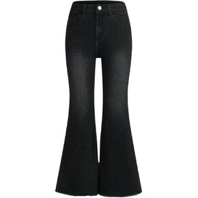 Milumia Girl's Raw Hem Stretchy Flare Jeans Bell Bottom Denim Long Pants with Pocket