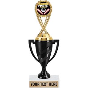 Crown Awards Pinball Award Trophies, 12" Black Swirl Cup Trophy with Pinball Figure, Engraving Included Prime