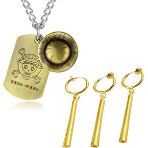 UoYu 4 pcs One P. Luffy Jewelry Skeleton Pendant Necklace Roronoa Zoro Earrings Clip Fashion Anime for Fans Cosplay Costume