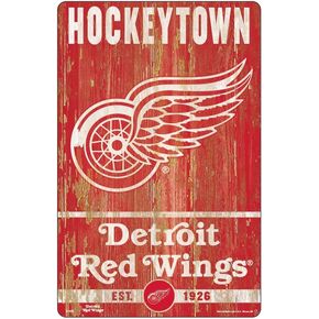NHL Detroit Red Wings Unisex 11x17 Wood Signslogan Design, Team Color, One Size