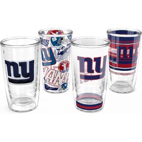 Tervis NFL New York Giants - كوب سفر معزول بجدار مزدوج مصنوع في الولايات المتحدة الأمريكية، يحافظ على المشروبات باردة وساخنة، 16oz 4pk، كلاسيكي