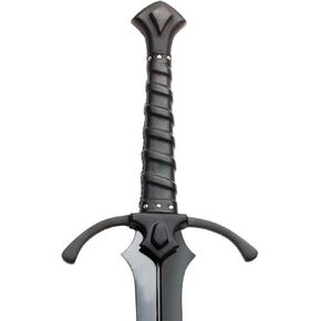 Elvish Fantasy Blacksword Hand and Half High Carbon Steel Sword Blued Blade Leather Wrapped Wooden Handle includes Scabbard
