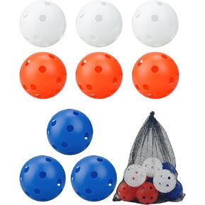 9 Pack Plastic Softball Practice Balls - Hard Training Baseballs for Batting Hitting Pitching - Hollow Airflow Baseball - Limited Flight Lightweight Mini Ball for Indoor & Outdoor Sport 11 Inches