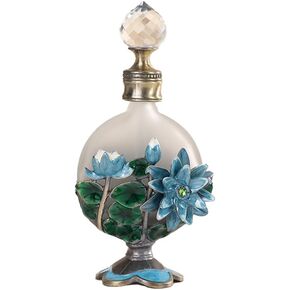 MEHOFOND 15ml 2-Sided Lotus Vintage Perfume Bottle Fancy Glass Decoration Floral Classical Empty Perfume Bottle Women Girl Gift Reusable Essential Oil Scent Bottles Refillable Perfume Container (Blue)