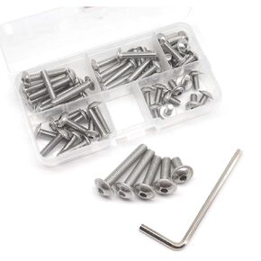 50pcs M5 Flanged Button Head Socket Cap Screws Kit, 304 Stainless Steel 18-8, Allen Socket Drive, Bright Finish, Fully Machine Threaded, M5x10mm/ 15mm/ 20mm/ 25mm/ 30mm