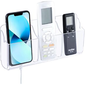 Remote Control Holder Removable 3 Compartments Clear Acrylic Wall Mount Charging Phone Tablet Holder Station Media Organizer Storage Box Remote Caddy for Wall