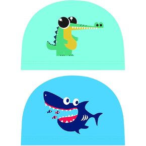 Swim Cap Kids,2 Pieces Silicone Waterproof Swimming Cap Kids, Elastic Silicone Kids Swim Cap with Cartoon Design for Boys and Girls