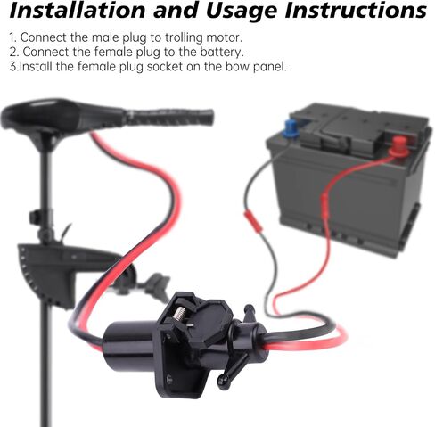 Aogled Trolling Motor Plug,12V 10 Gauge 2 Wire Trolling Motor Plug and Receptacle Compatible with Marine Boat Kayak, Waterproof Male Female Trolling Motor Wire Kit Connector Quick Connect Socket in Saudi Arabia