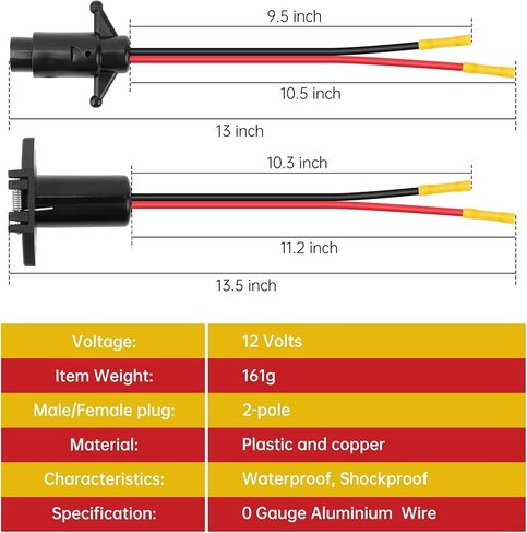 Aogled Trolling Motor Plug,12V 10 Gauge 2 Wire Trolling Motor Plug and Receptacle Compatible with Marine Boat Kayak, Waterproof Male Female Trolling Motor Wire Kit Connector Quick Connect Socket in Saudi Arabia